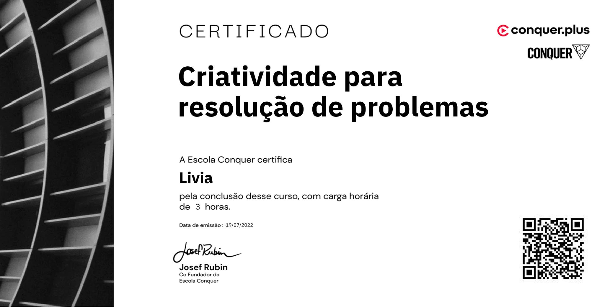 Certificado de Criatividade para resolução de problemas